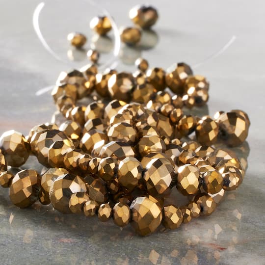 Gold Half Faceted Glass Rondelle Beads by Bead Landing™